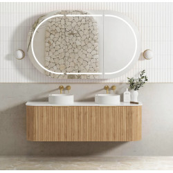 Bondi Woodland Oak Fluted Wall Hung Curve Vanity 1500*460 BOW1500L
