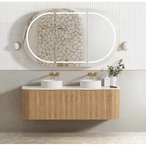 Bondi Woodland Oak Fluted Wall Hung Curve Vanity 1500*460 BOW1500L