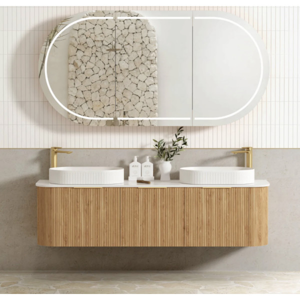 Bondi Woodland Oak Fluted Wall Hung Curve Vanity 1800*460 BOW1800L