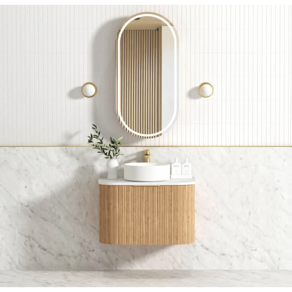 Bondi Woodland Oak Fluted Wall Hung  Curve Vanity 750*460 BOW750L