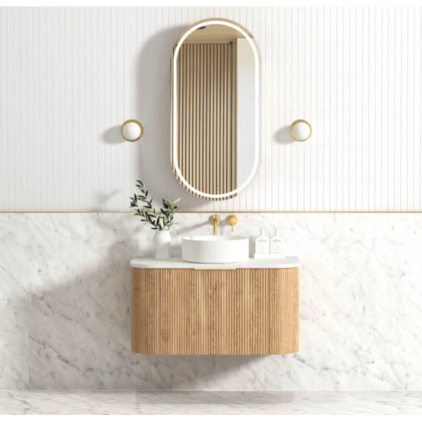 Bondi Woodland Oak Fluted Wall Hung Curve Vanity 900*460 BOW900L