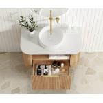 Bondi Woodland Oak Fluted Wall Hung Curve Vanity 900*460 BOW900L