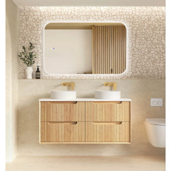 Byron Fluted 1200mm Woodland Oak Four Drawer Wall Hung Vanity