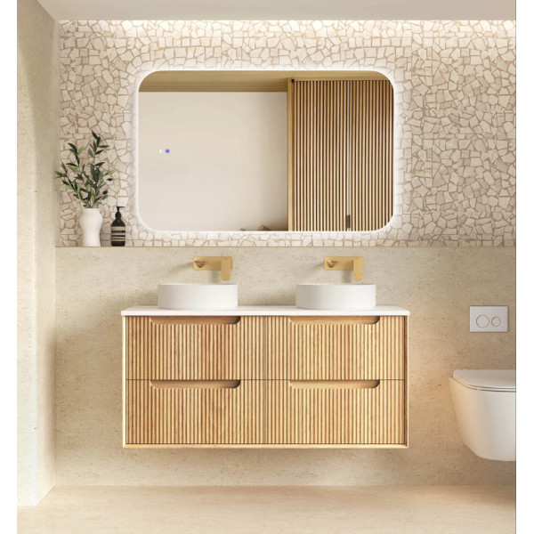 Byron Fluted 1200mm Woodland Oak Four Drawer Wall Hung Vanity