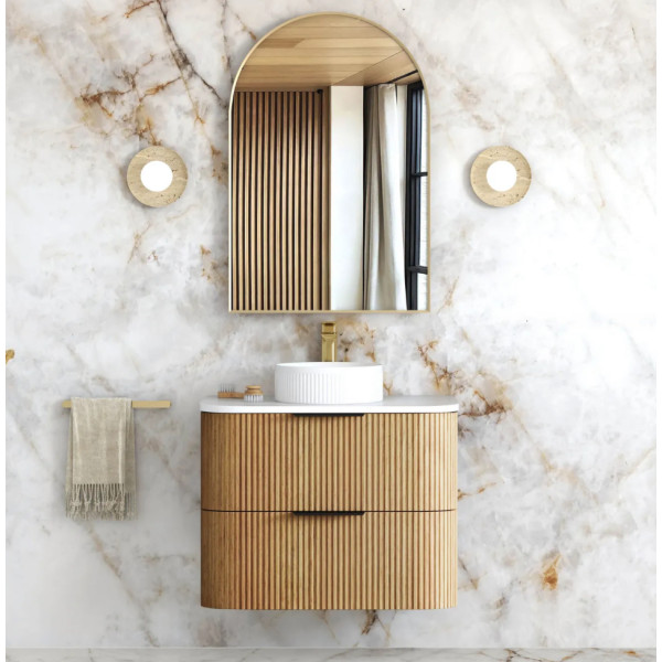 Havana 750mm Woodland Oak Fluted Wall Hung Fluted Curve Vanity HAW750L