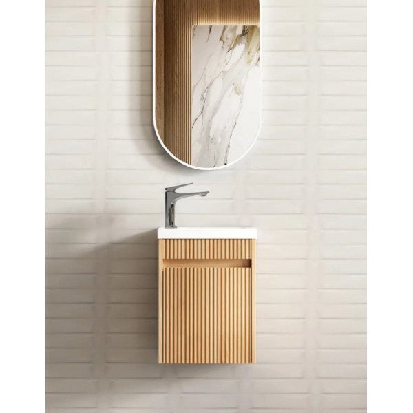 SPW400L Mini Ensuite 400mm Vanity- Fluted Woodland Oak Color