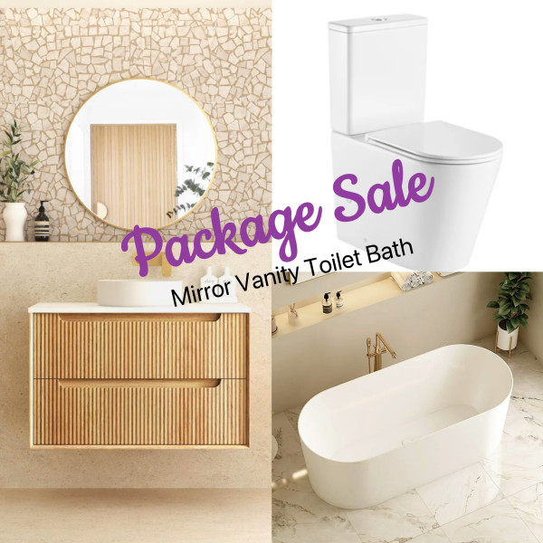 Fluted Vanity 600mm Package Sale with LED Mirror Toilet Bathtub