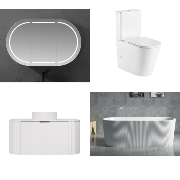 Fluted Items Package sale- 600mm Vanity, Shaving Cabinet, Toilet, Bath